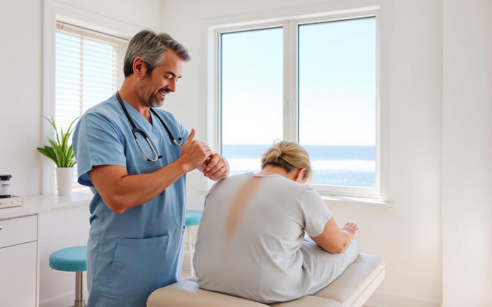 Dr. Derek J. Carroll adjusting a patient at Shaw Chiropractic in Falmouth